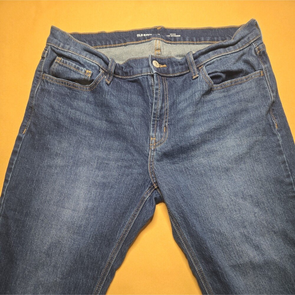 Navy Women Mid Rise Straight Leg Wow Boyfriend Jeans Light Wash Size 12S
